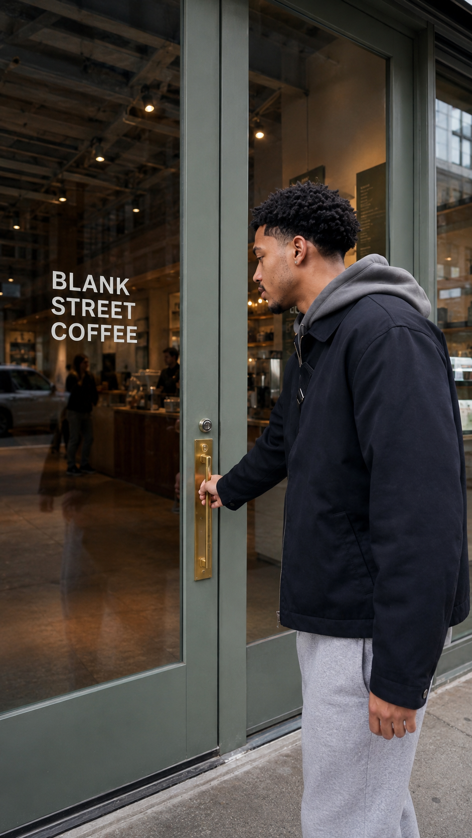Man opening the door at Blank Street Coffee